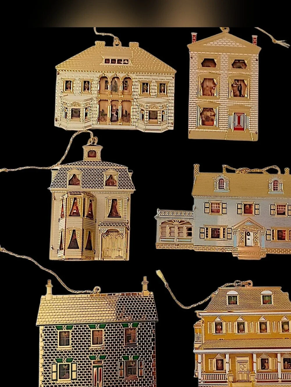 6 Bing Grondahl Collection Doll Houses of America Ornaments Gold Plate Christmas